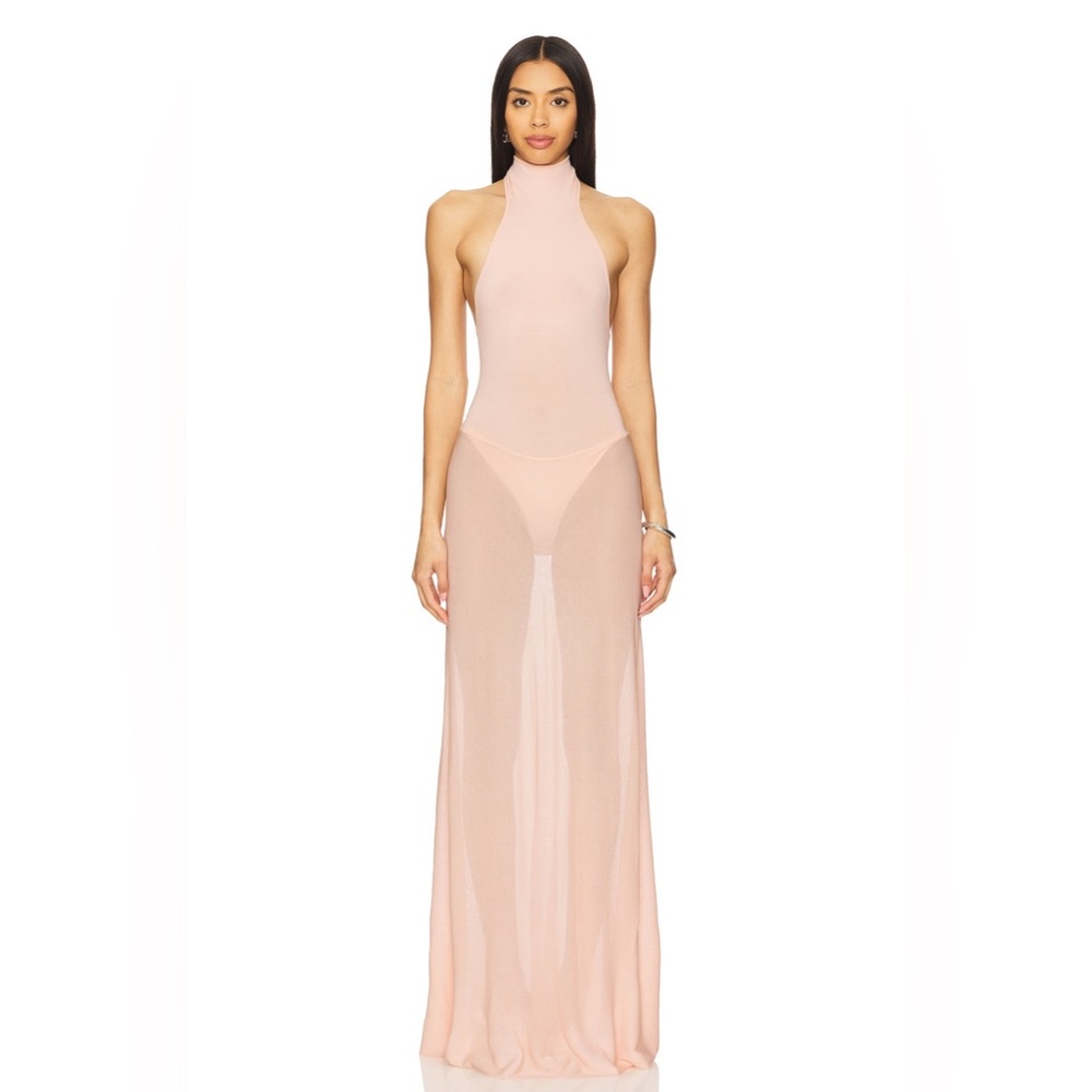 Sheer Pink Halter Maxi Dress